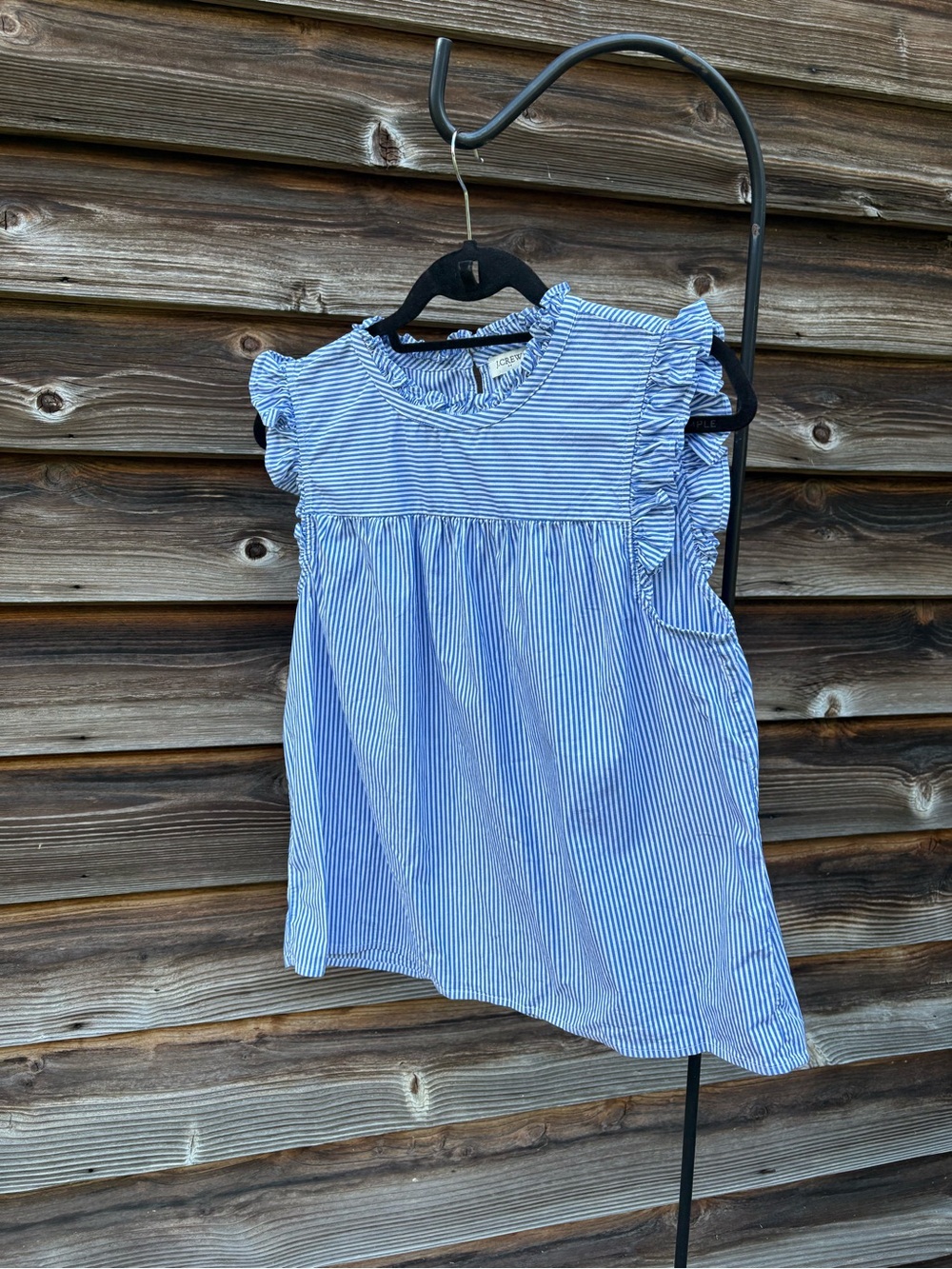 J. Crew Factory Blue and White Striped Ruffle Sleeve Blouse